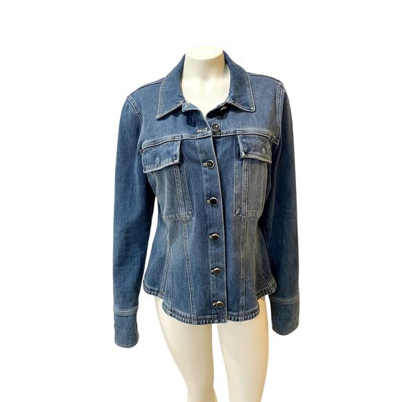 White House Black Market Fit and Flare Denim Shacket Jacket Large - Picture 2 of 12